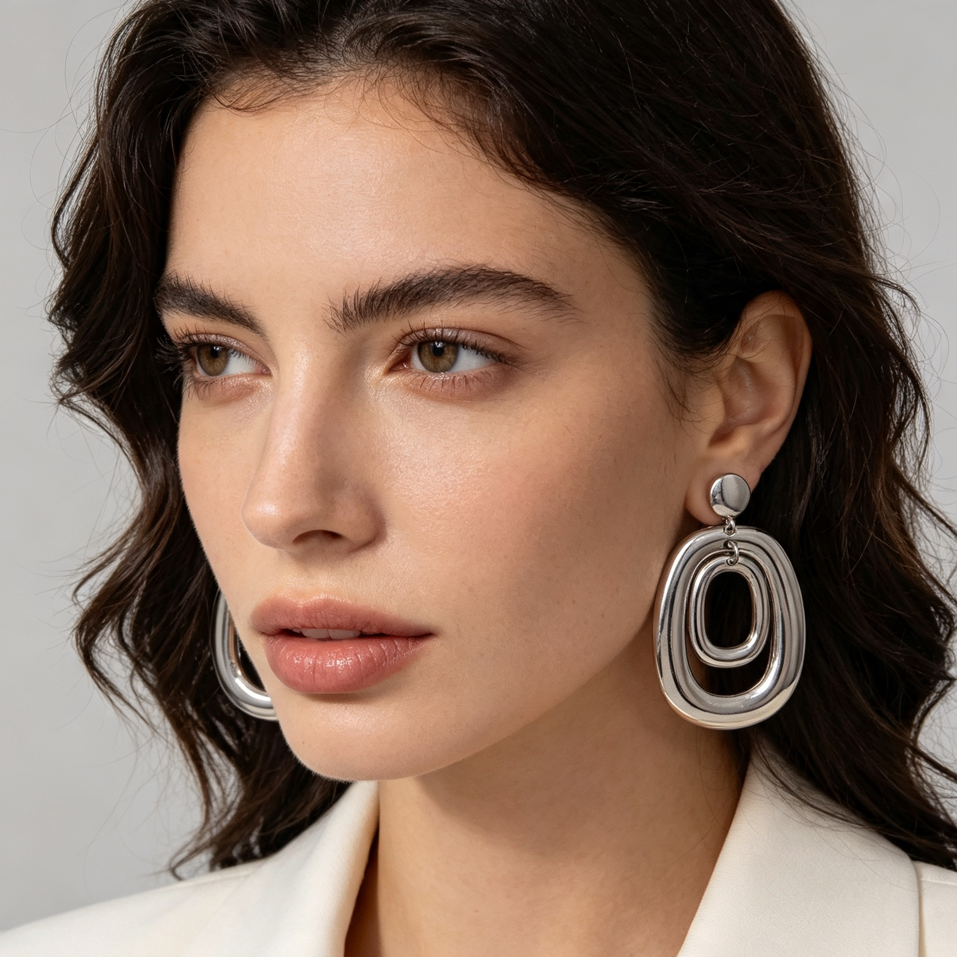 Pendientes geométricos dobles de aro oval, acabado dorado y plateado, joyería al por mayor|JI JOYA