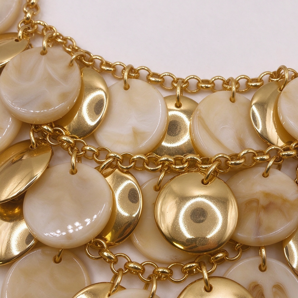 Collar de discos nacarados y metal dorado | Joya al por mayor|JI JOYA