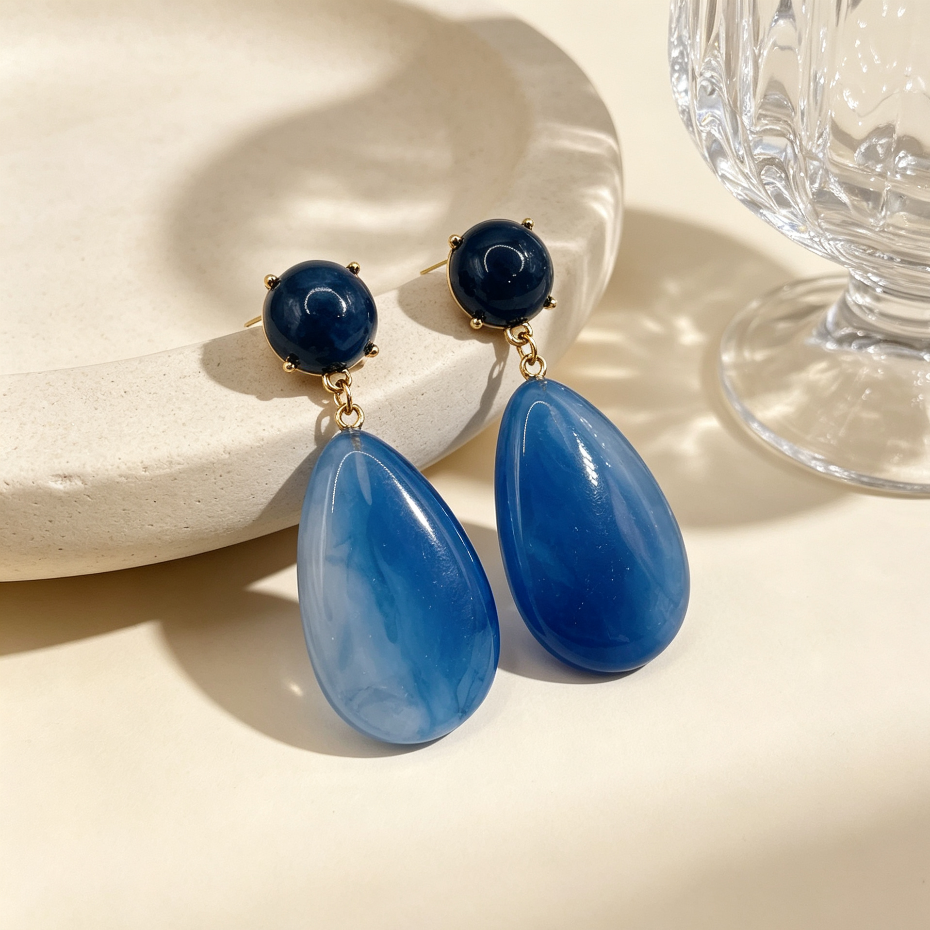 Pendientes gota resina bicolor, pendientes colgantes elegantes al por mayor para mujer|JI JOYA
