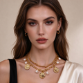 Collar Doble Capa con Monedas Vintage y Perlas, Joyería al por Mayor|JI JOYA