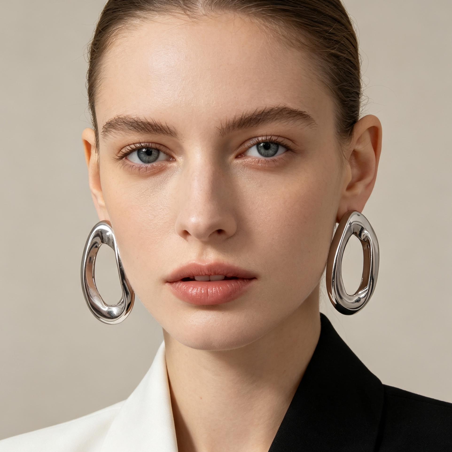 Pendientes Grandes de Aro Ovalado Irregular, Metal Brillante Dorado & Plata, Joyería al Por Mayor|JI JOYA