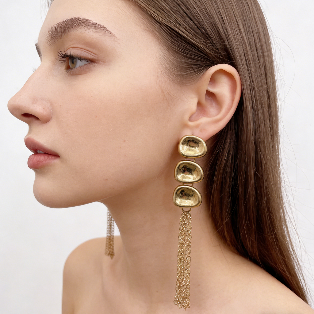 Conjunto de joyas con borlas de plata/dorado | Collar, pendientes y pulsera con disco grueso