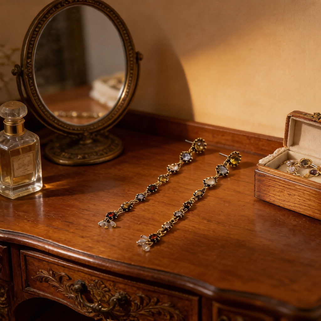Collar y Pendientes de Inspiración Vintage con Gemas Coloridas | Joyería de Lujo