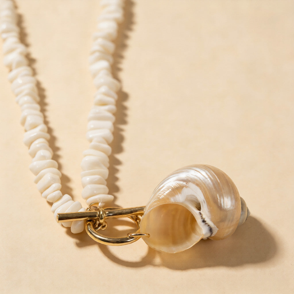 Collar de Concha Natural con Perlas de Concha - Collar de Playa Bohemio Boho Chic