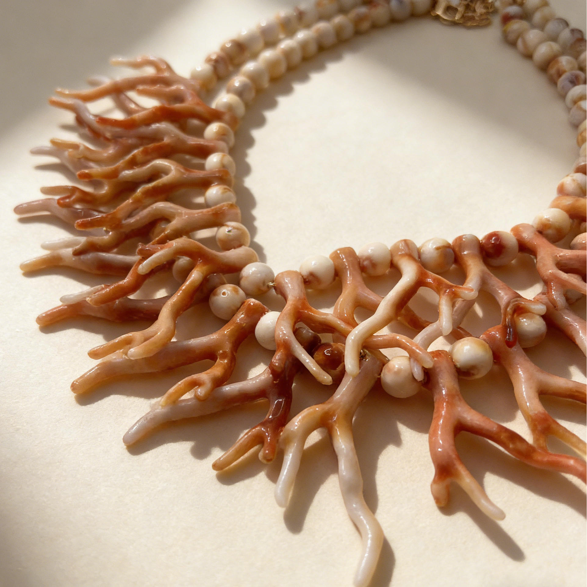 French Vintage Style | Natural Coral Beaded Necklace