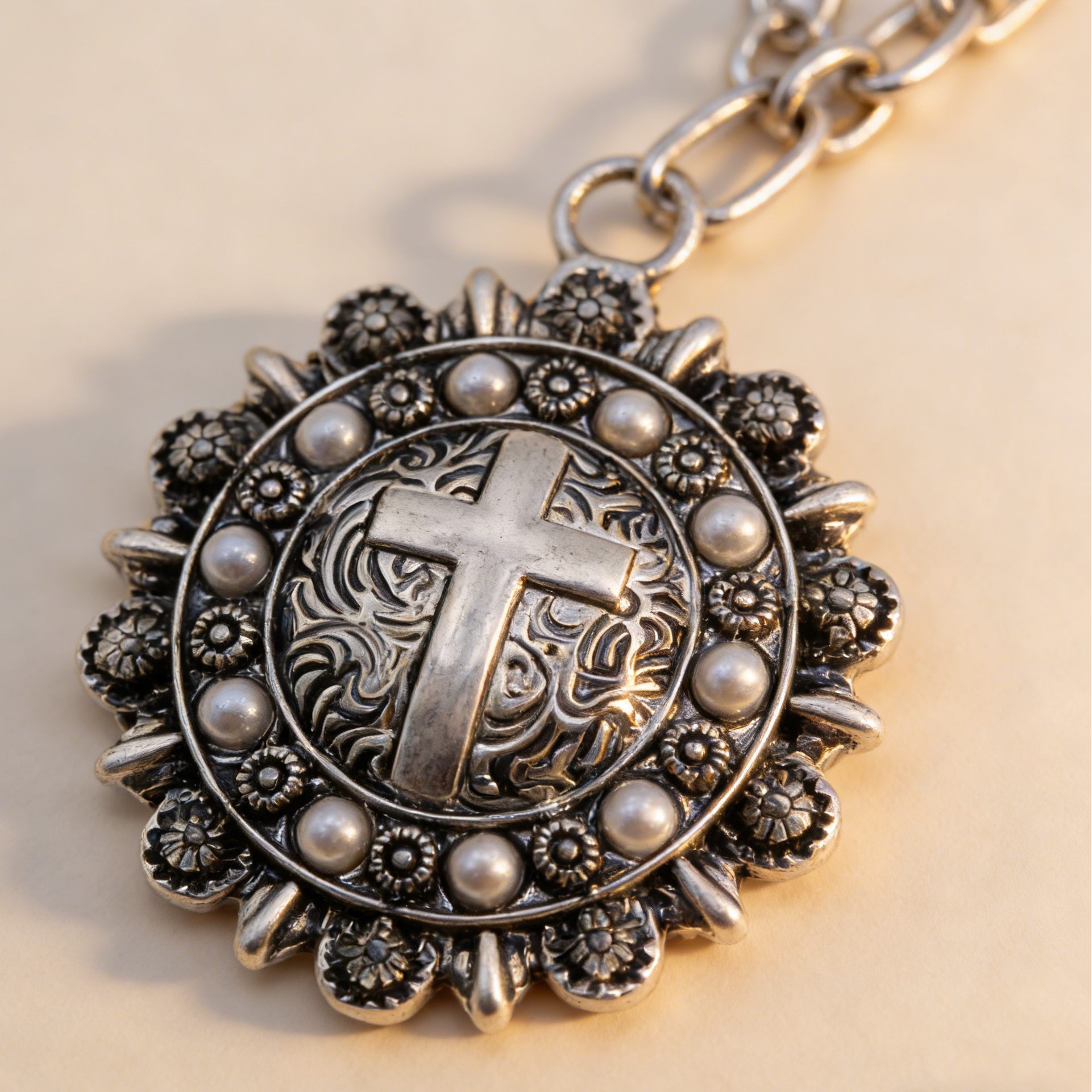 Gargantilla de cadena gruesa con medallón de cruz vintage | Collar con colgante llamativo