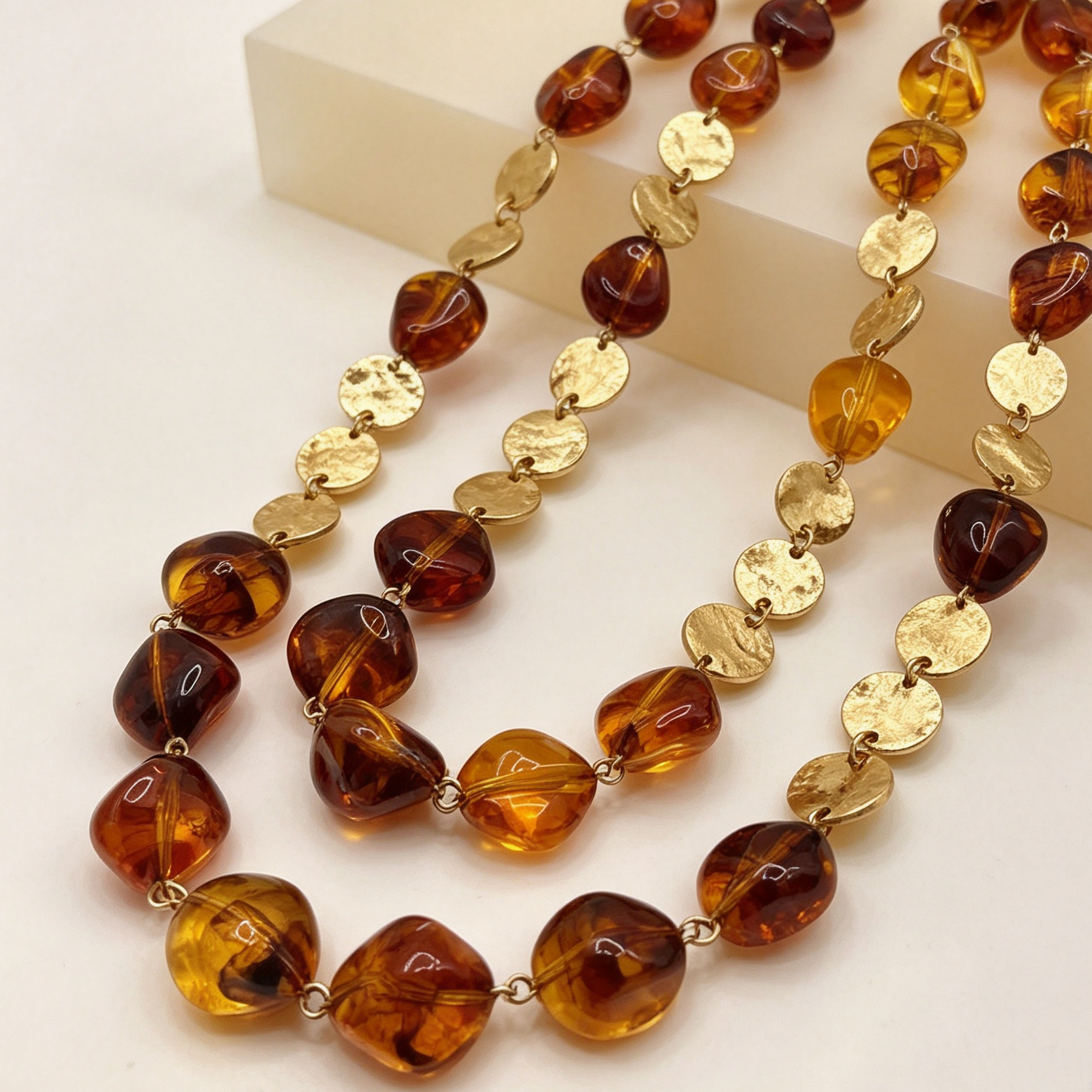 Collar doble capa piedras irregulares con discos dorados, accesorios de moda mayorista, disponible en 2 colores|JI JOYA