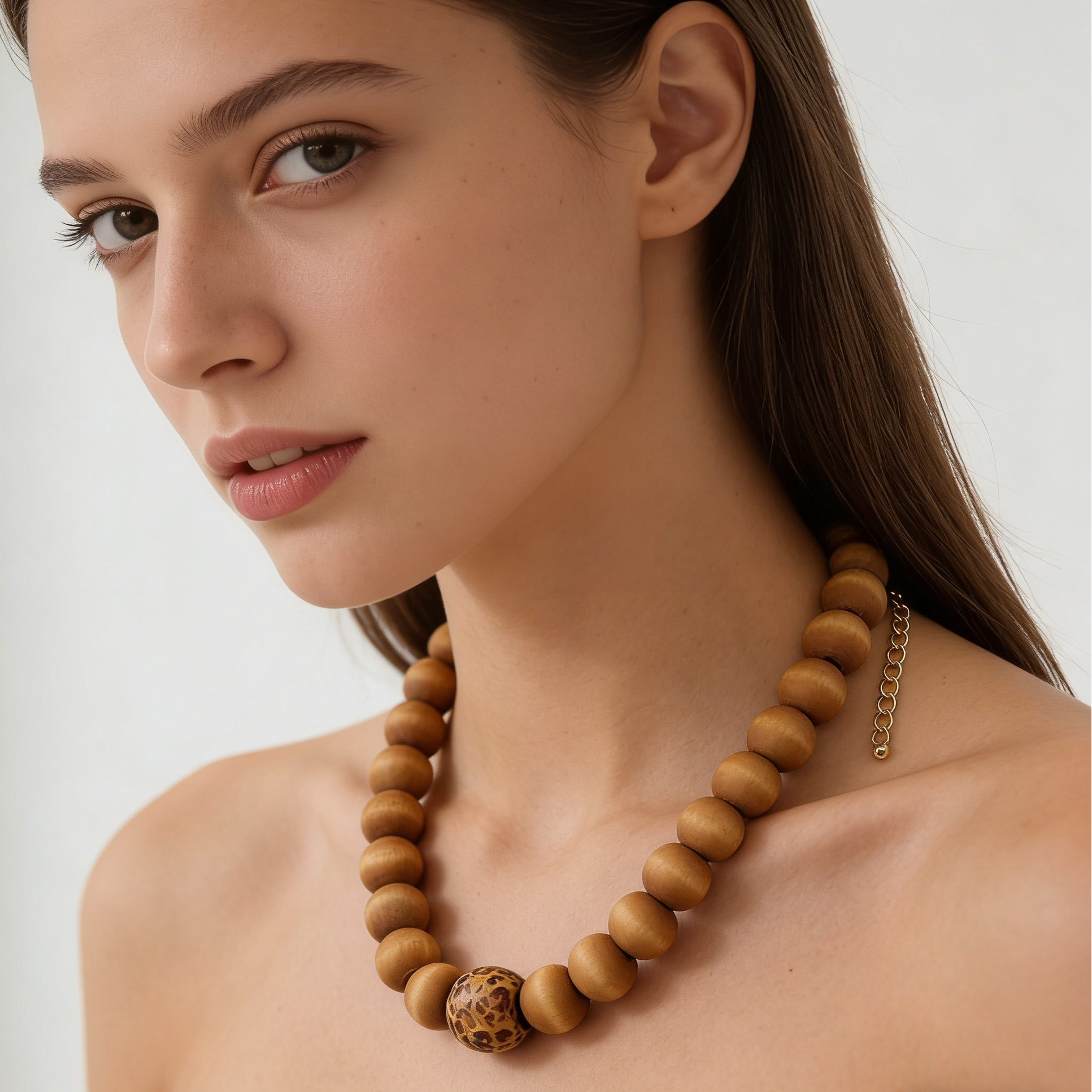 Gargantilla de cuentas de madera natural | Joyería minimalista bohemia con estilo