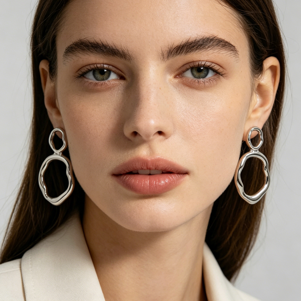 Pendientes Doble Anillo Irregular Plata y Dorado | Joyería Mayorista Diseño Minimalista Moda Mujer|JI JOYA