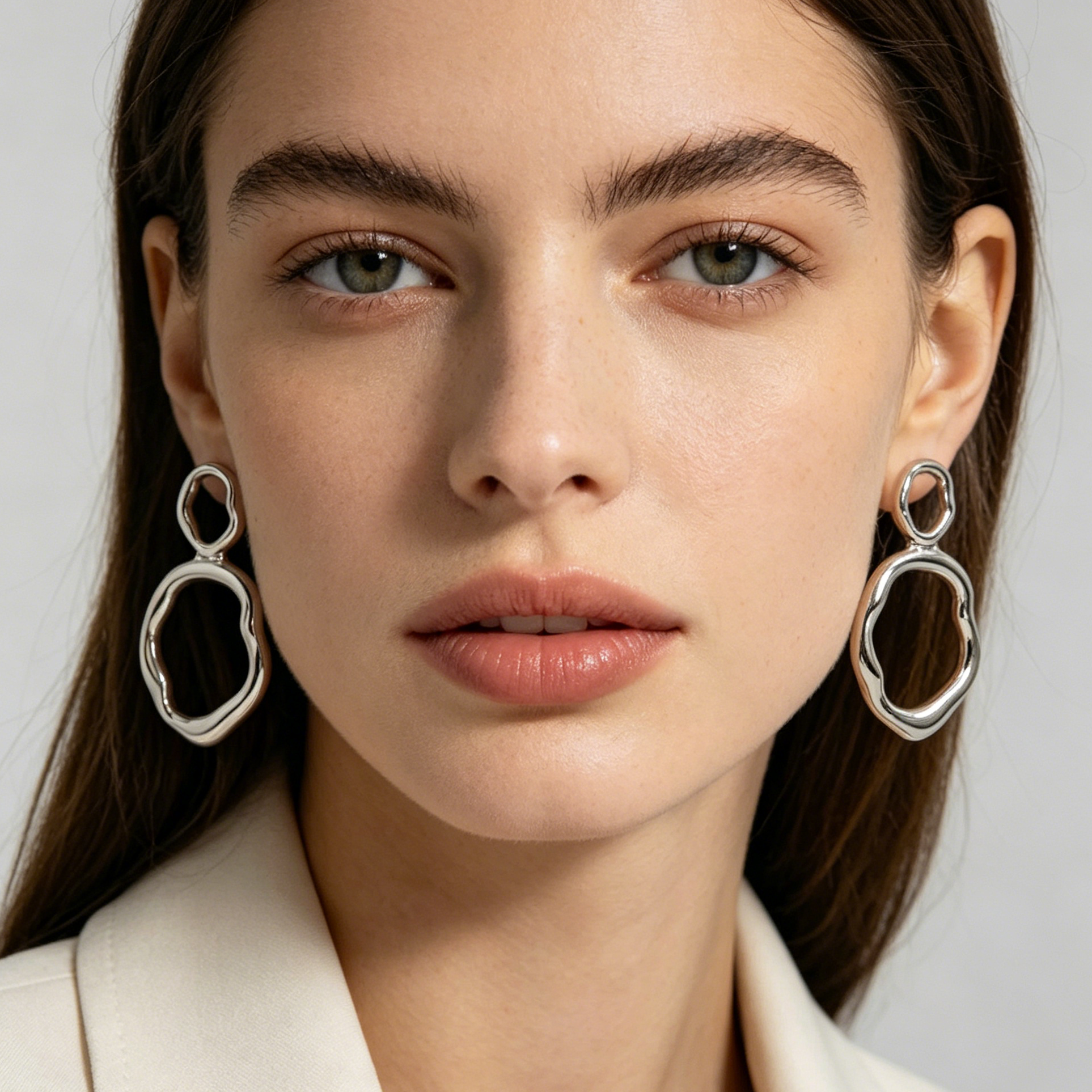 Pendientes Doble Anillo Irregular Plata y Dorado | Joyería Mayorista Diseño Minimalista Moda Mujer|JI JOYA