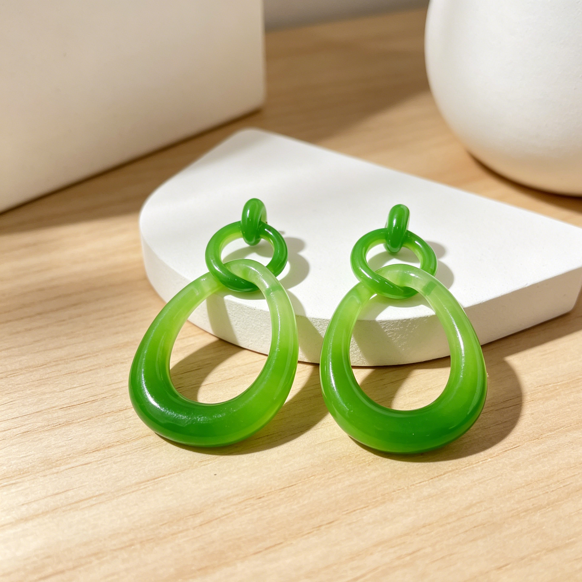 Pendientes Colgantes Doble Eslabón Gota Resina | Joyería Moda Mujer Venta al Por Mayor 4 Colores Disponibles|JI JOYA
