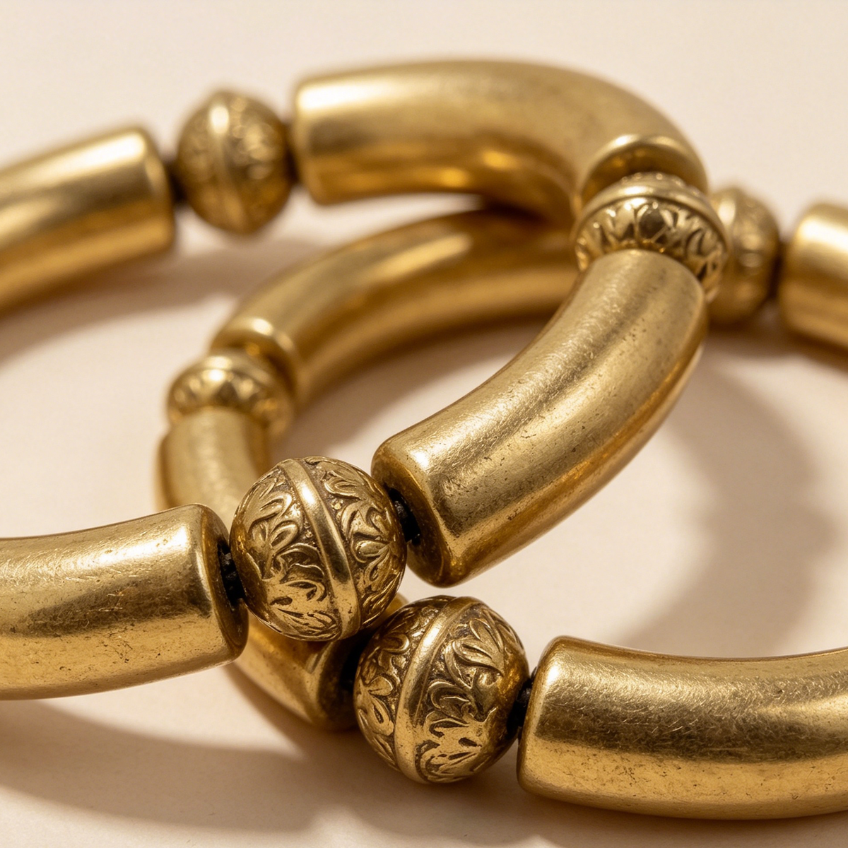 Pulseras de Metal Plateado/Dorado con Detalles Grabados, Juego de 2 Piezas para Revendedores|JI JOYA