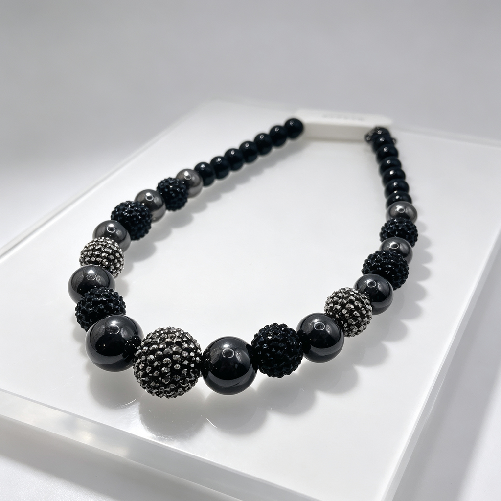 Collar de bolas negras con bolas strass, joya de moda mayorista