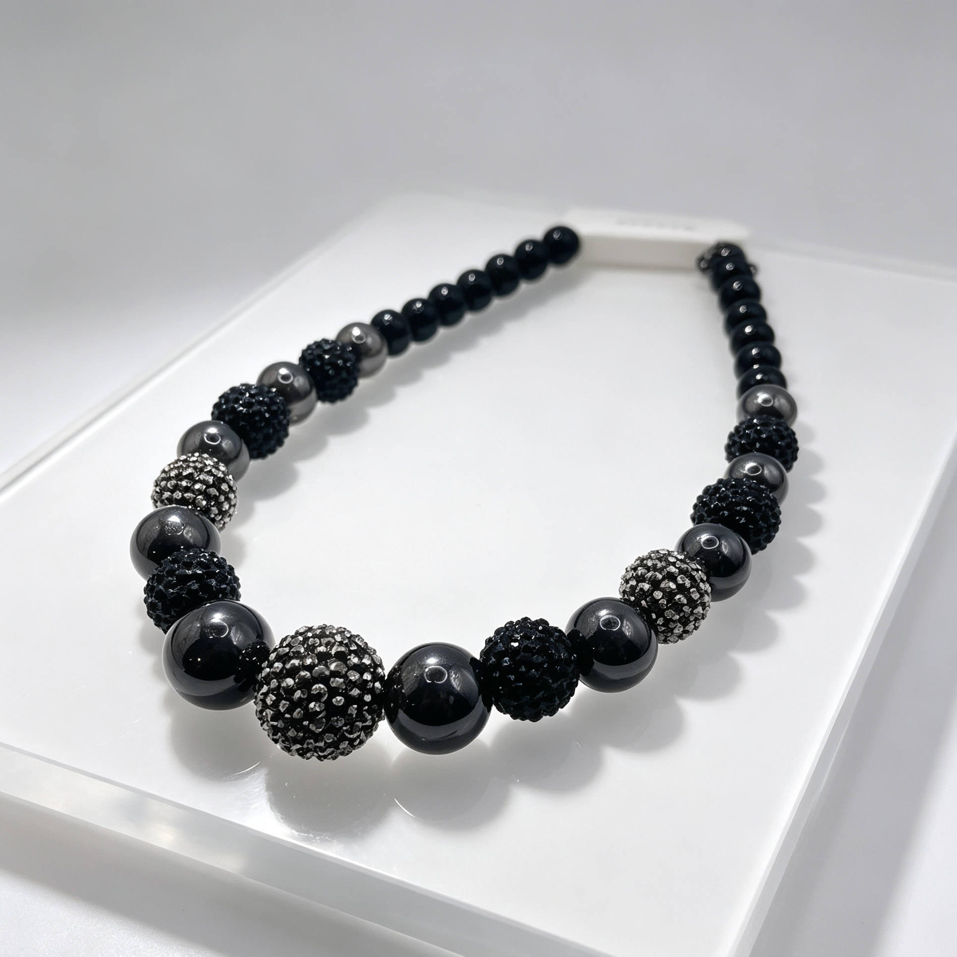Collar de bolas negras con bolas strass, joya de moda mayorista
