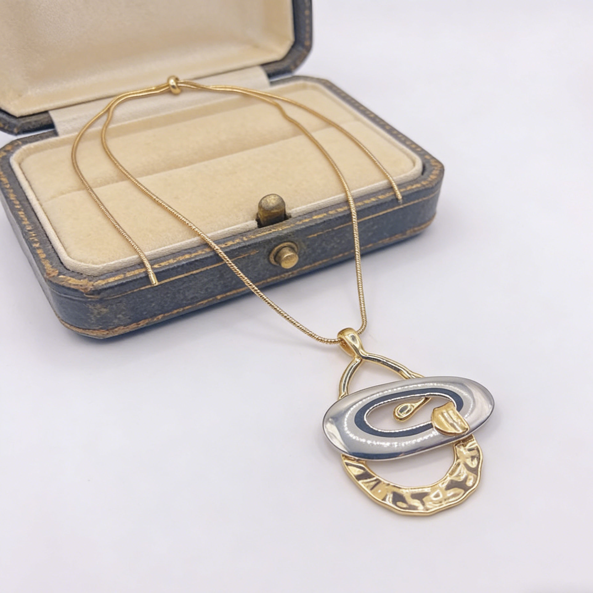 Two-Tone Geometric Pendant Necklace | Gold Silver Interlocking Statement Jewelry for Women