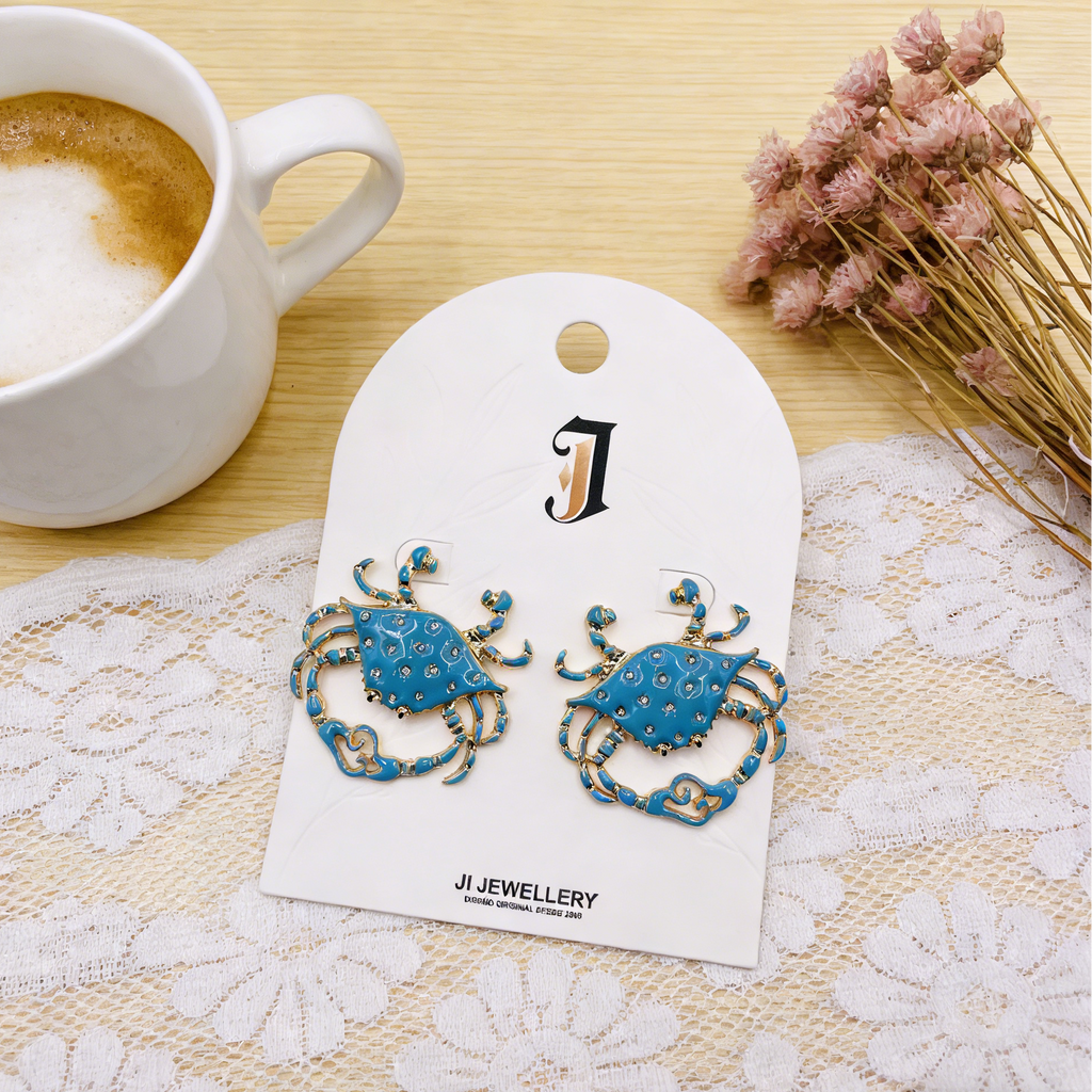 Pendientes de Cangrejo Rojos/Azules con Detalles Brillantes|JI JEWELLERY