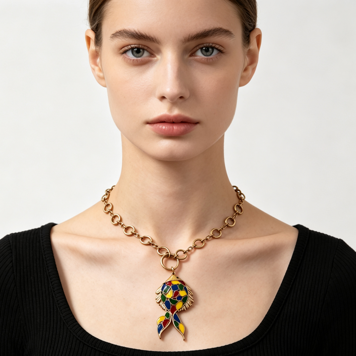 Collana de Pez Esmaltado Multicolor para Mujer, Cadena de Oro Vintage, Joyería de Moda al Por Mayor|JI JOYA