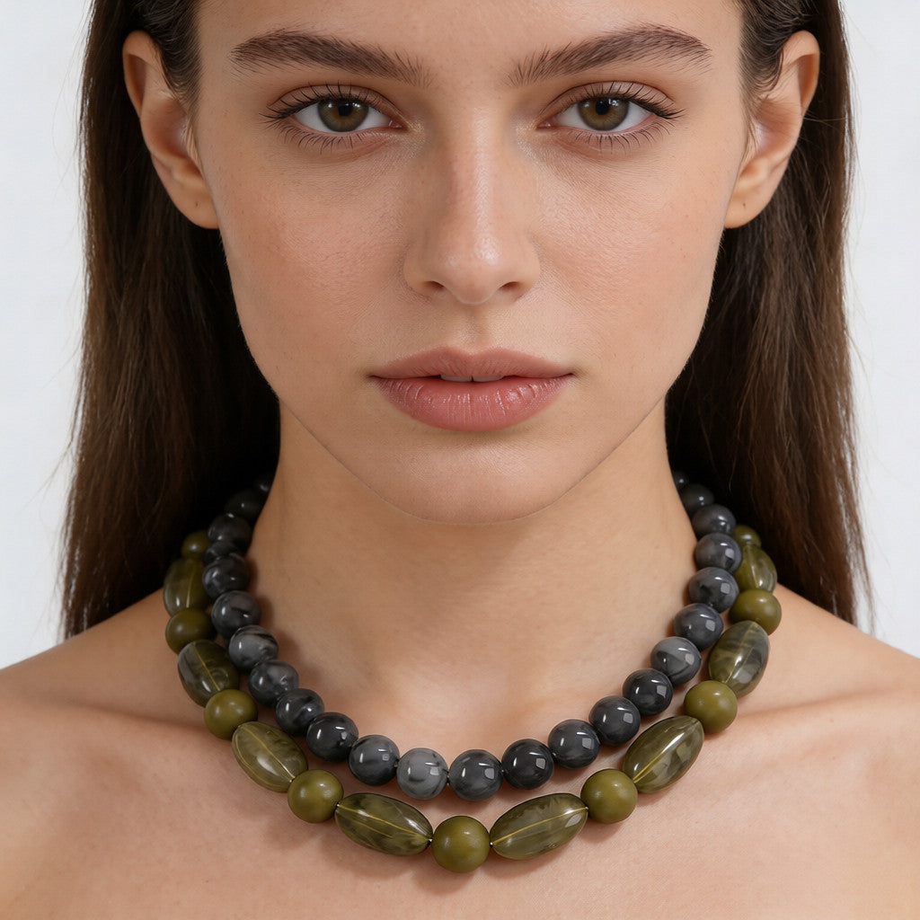 Collar de cuentas de doble capa con bloques de color, gargantilla retro chic, perfecto para el uso diario.