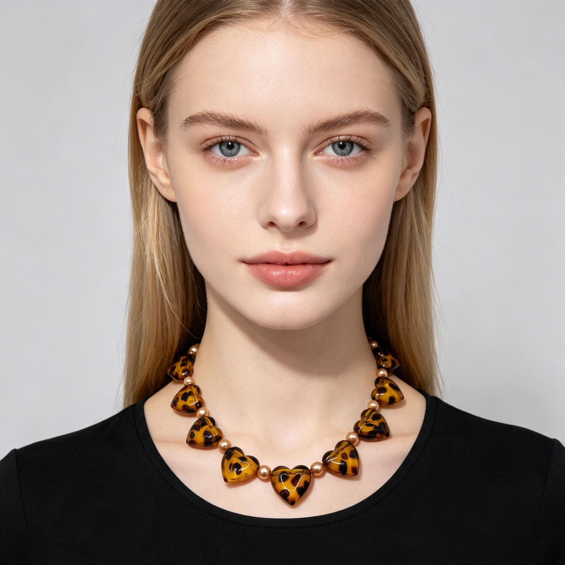 Collar de corazones estampado leopardo efecto carey, cadena de resina mayorista para mujer, accesorio de moda vintage al por mayor|JI JOYA