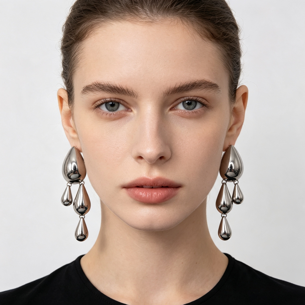 Pendientes gotas colgantes metal plata acero inoxidable | Mayorista JI JOYA