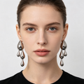 Pendientes gotas colgantes metal plata acero inoxidable | Mayorista JI JOYA