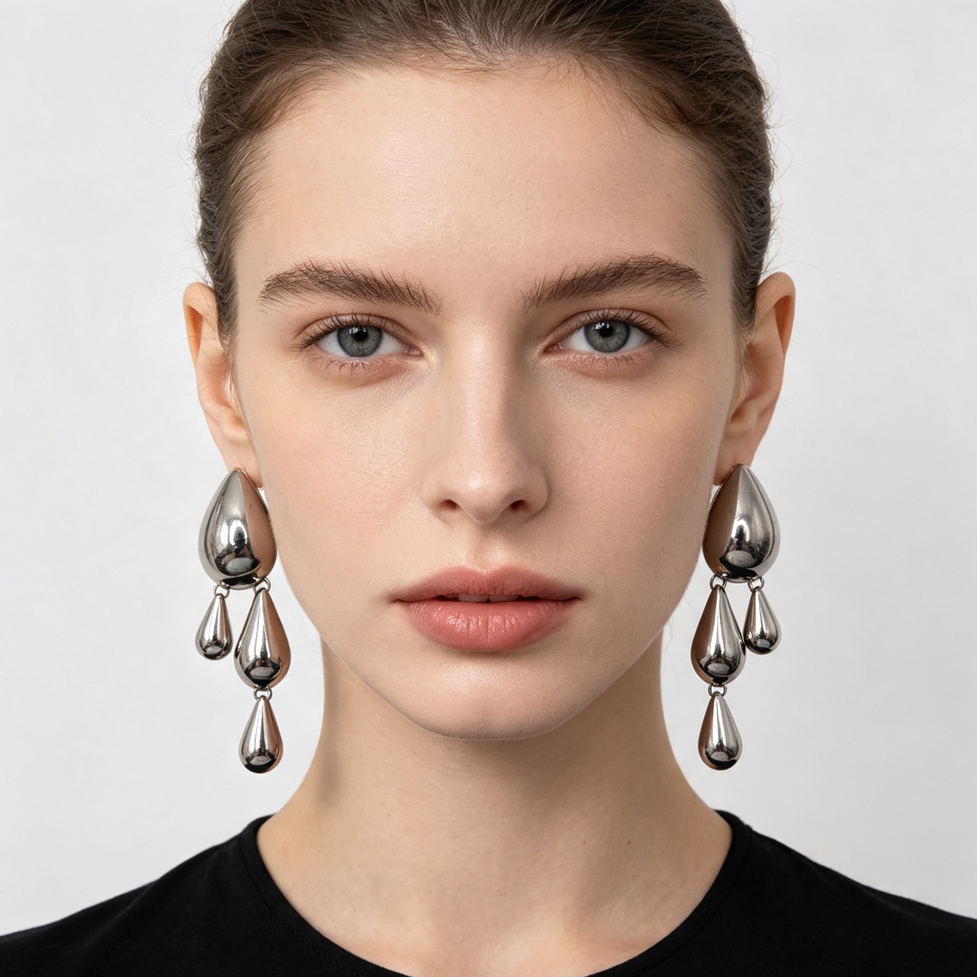 Pendientes gotas colgantes metal plata acero inoxidable | Mayorista JI JOYA