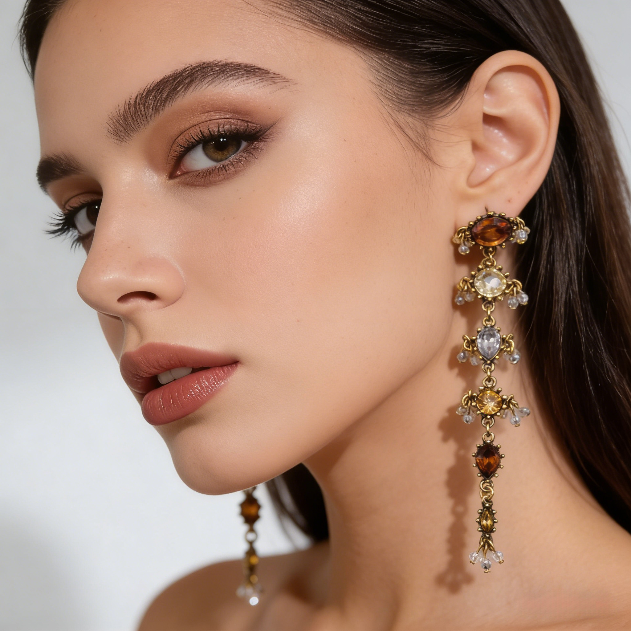 Pendientes largos barrocos vintage con múltiples gemas | Joyería de oro antiguo con estilo