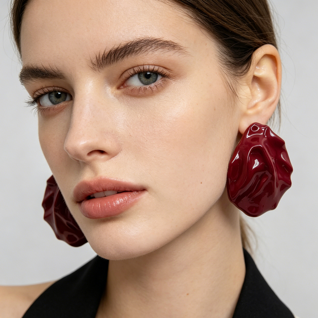 Pendientes en Forma de Hoja Arrugada Esmalte Brillante, 3 Colores Disponibles, Joyería Mayorista Europea OEM ODM|JI JOYA