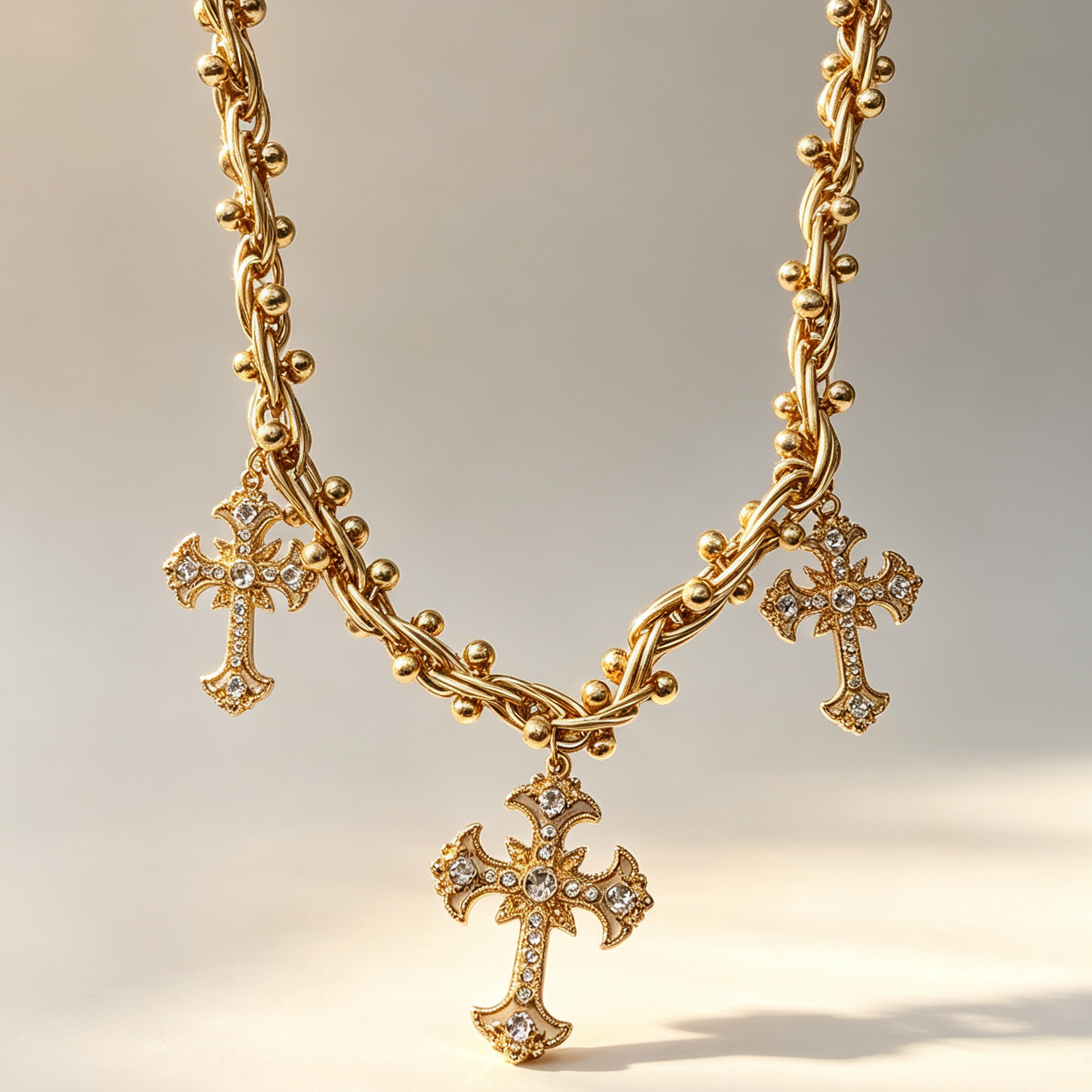 Collar de cadena dorada con colgantes de cruz vintage, accesorio de moda mayorista|JI JOYA