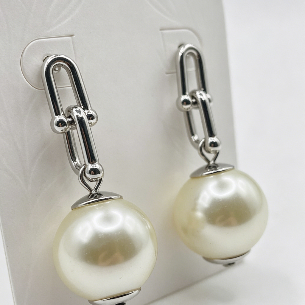 Pendientes Perla Colgante Plata/Oro Diseño Minimalista al Por Mayor, Arete Perla Redonda Vintage para Mujer Mayorista Joyería|JI JOYA