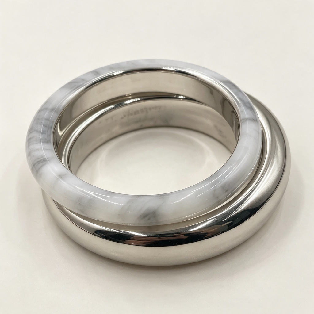 Pulseras combinadas mármol & acero inoxidable, conjunto de 2 unidades, joyería al por mayor|JI JOYA