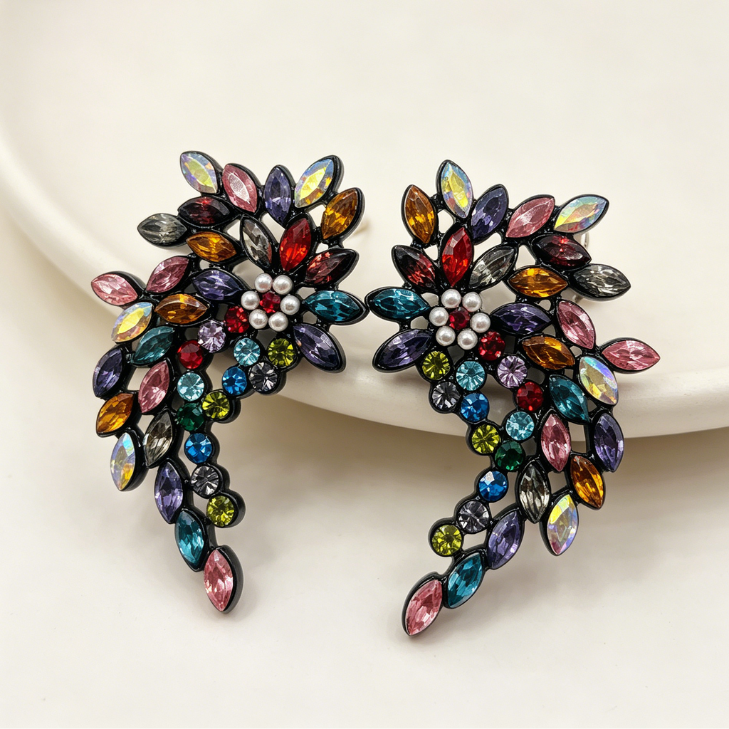 Aretes de Cristal de Zirconia en Forma de Ala | Joyería de Moda al Por Mayor|JI JOYA