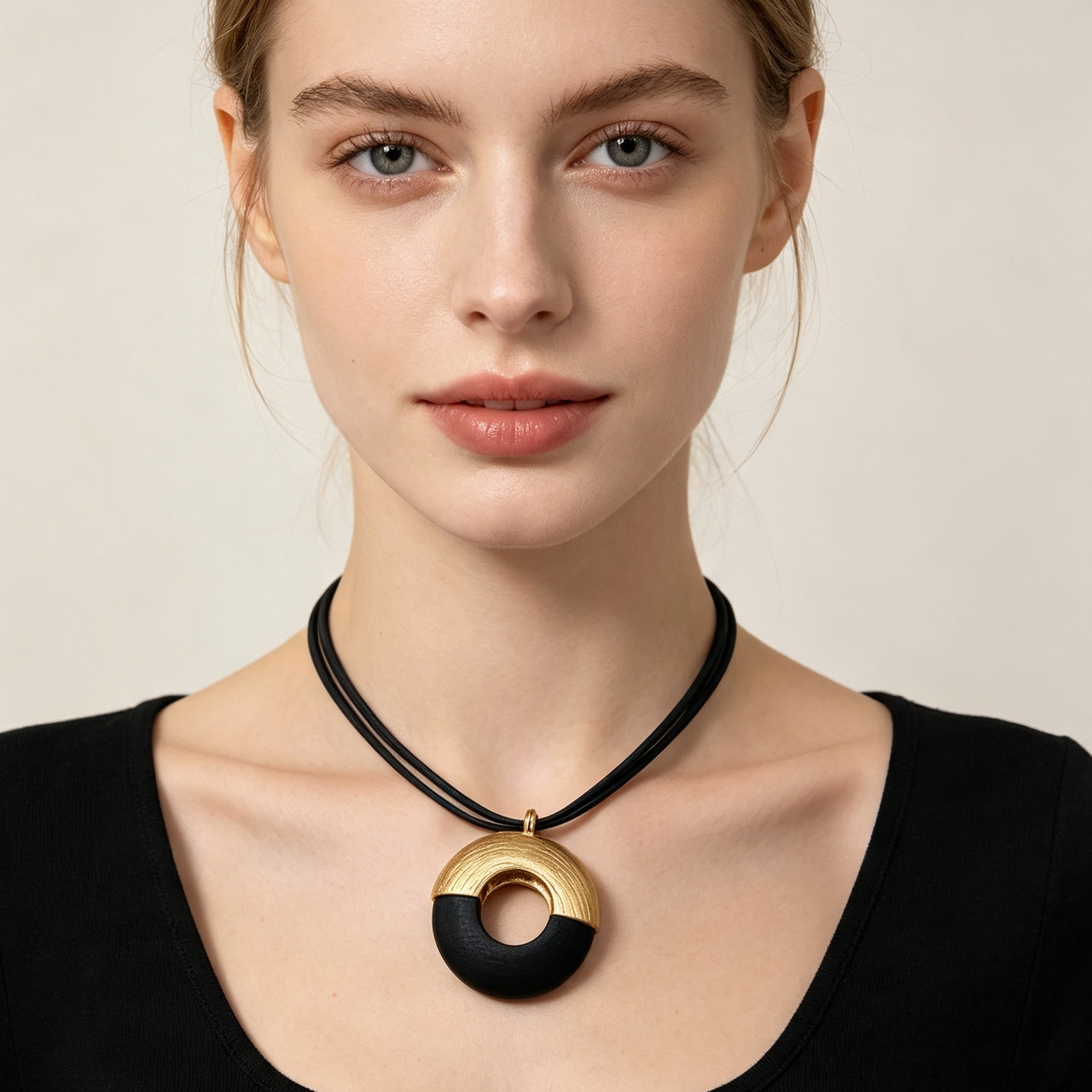 Collar colgante circular dorado y negro con cordón negro, accesorio de moda al por mayor para mujeres, diseño minimalista|JI JOYA