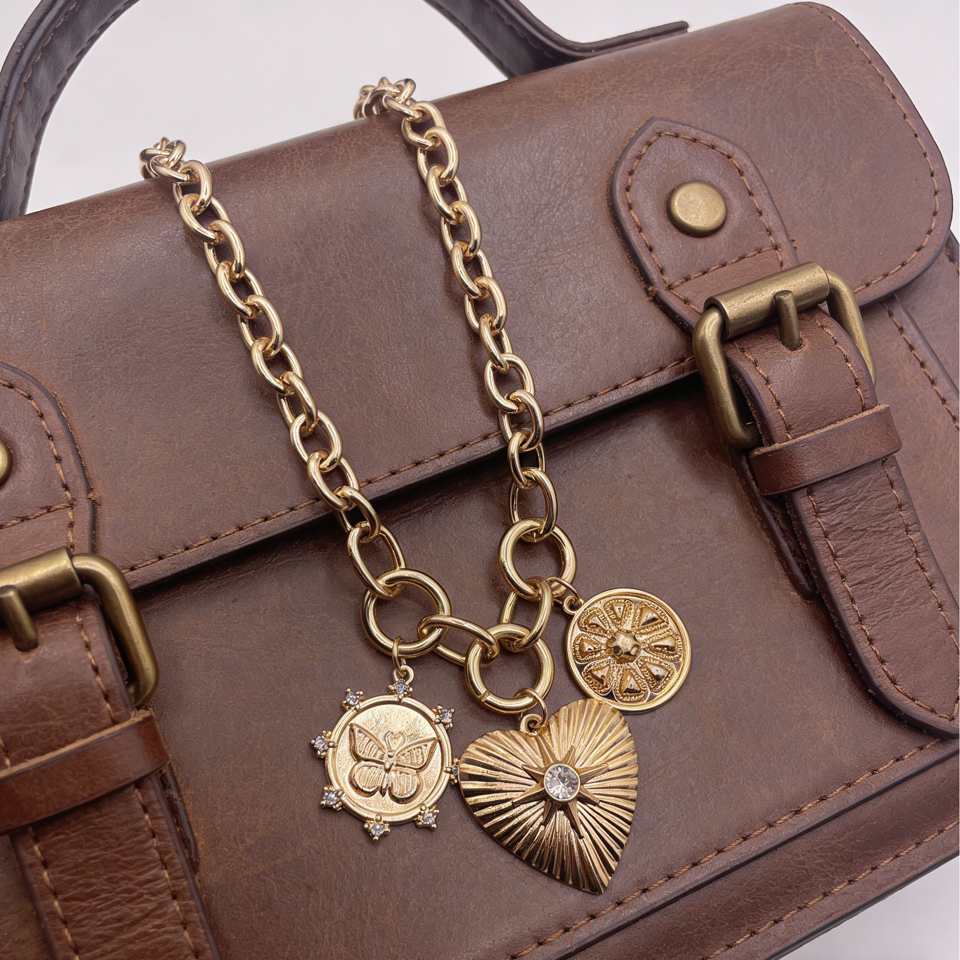 Chunky Gold Heart Medallion Necklace | Trendy Y2K Statement Choker with Coin Pendants