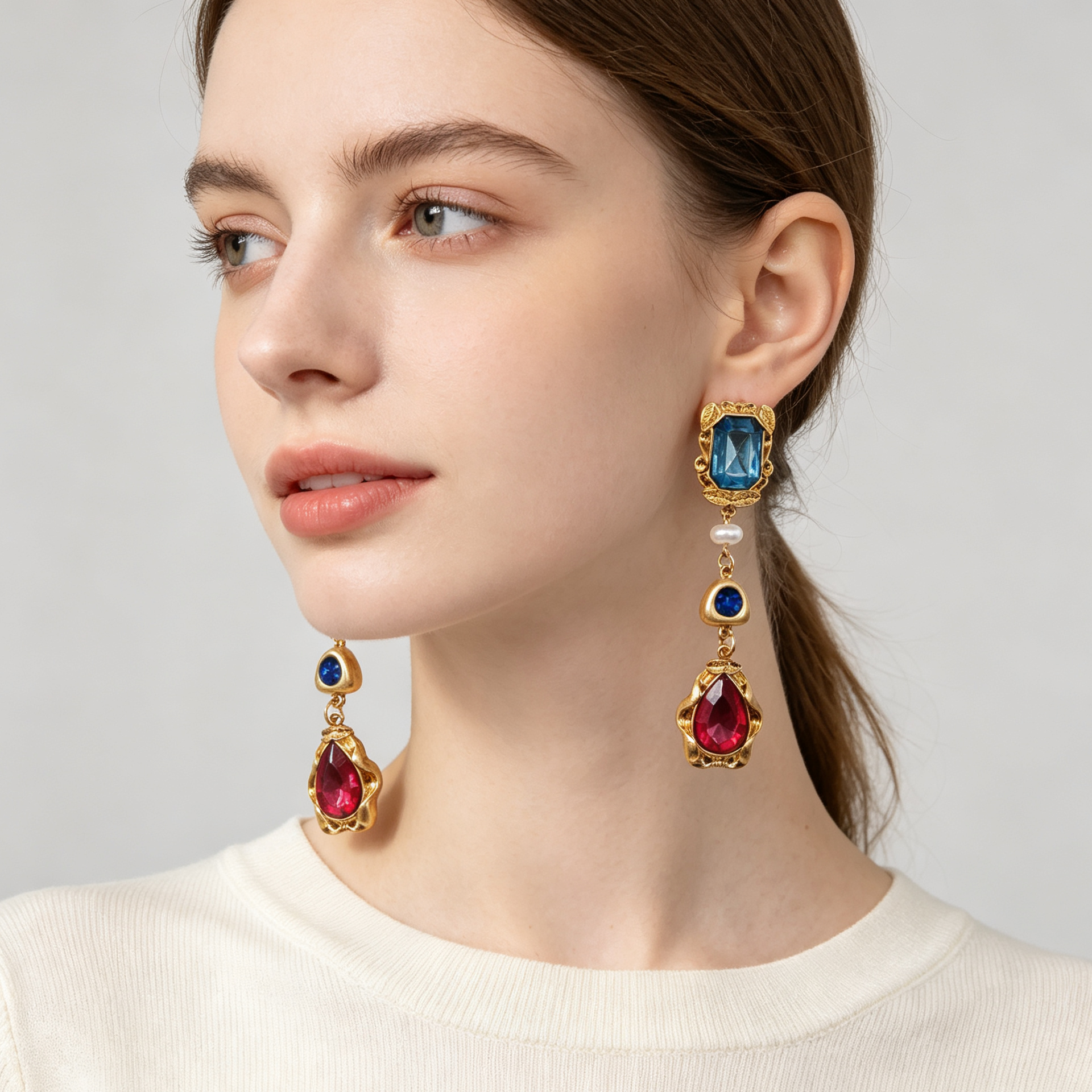 Pendientes largos de piedras coloridas vintage JI JOYA | Mayorista bisutería aleación alta calidad