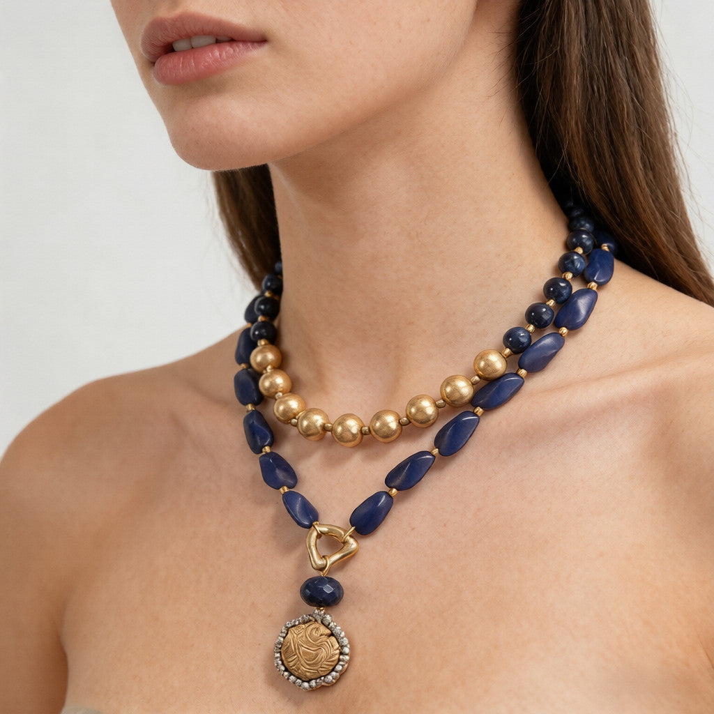 Disponible en dos colores | Collar de doble capa estilo corte vintage, una gargantilla colgante lujosa y sofisticada.