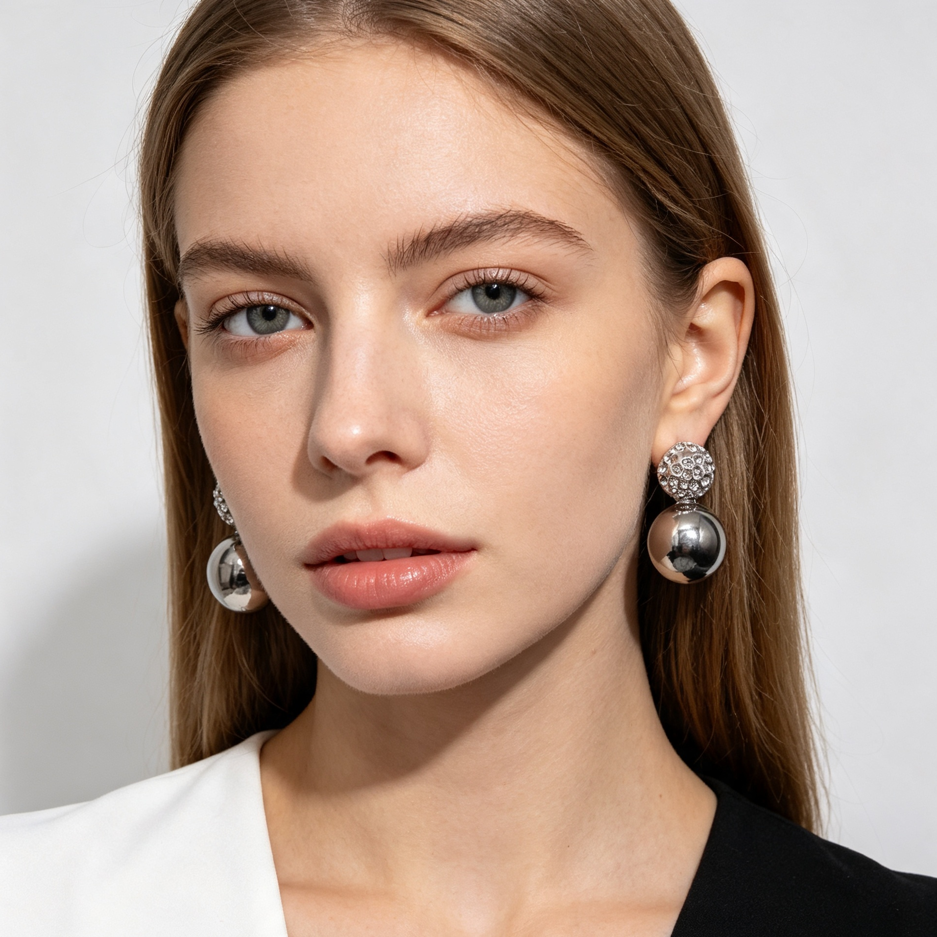 Pendientes Bola Doble con Cristales, Oro y Plata, Mayorista Joyería Moda|JI JOYA