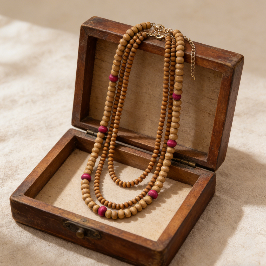 Collar bohemio de cuentas de madera multicapa con cuentas decorativas
