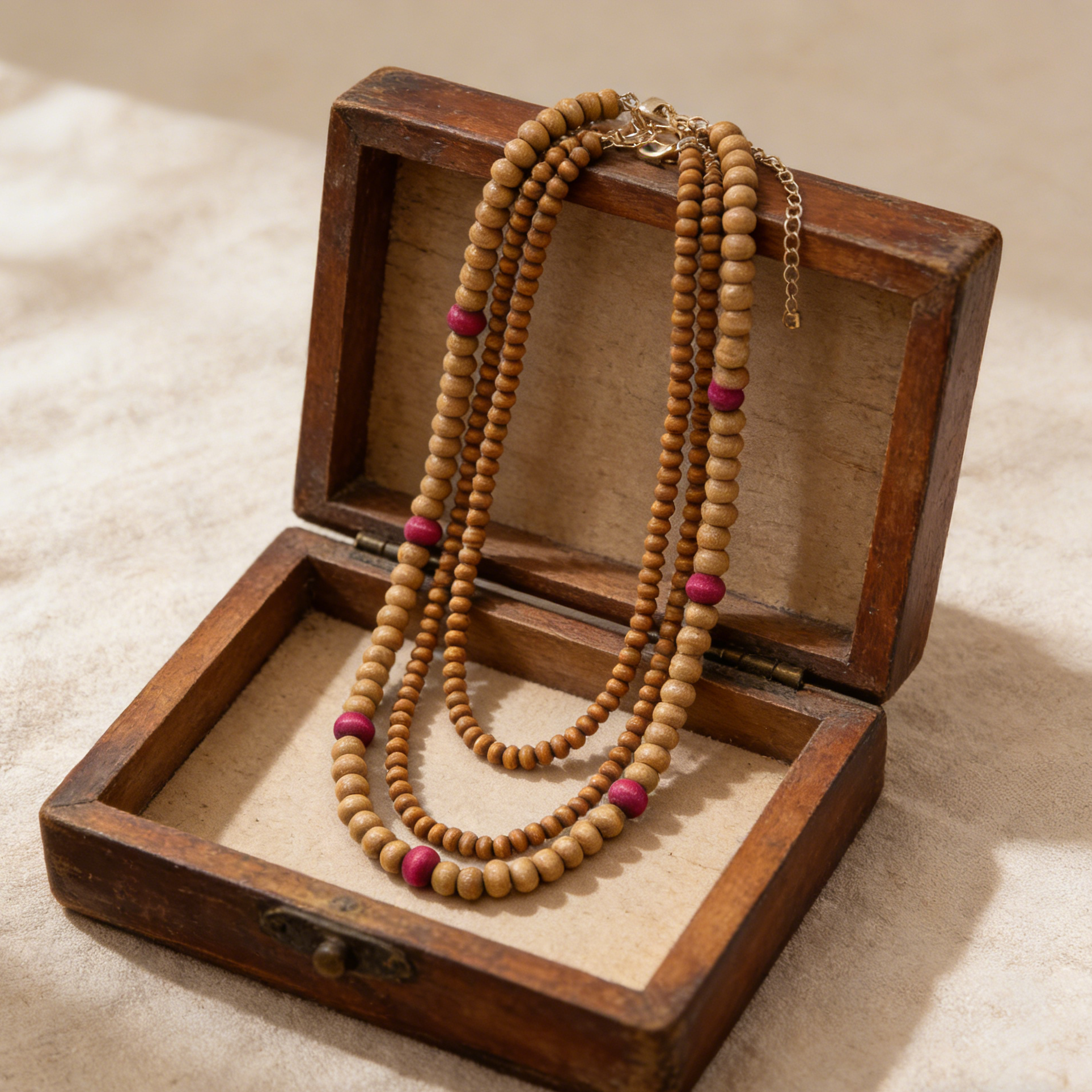 Collar bohemio de cuentas de madera multicapa con cuentas decorativas