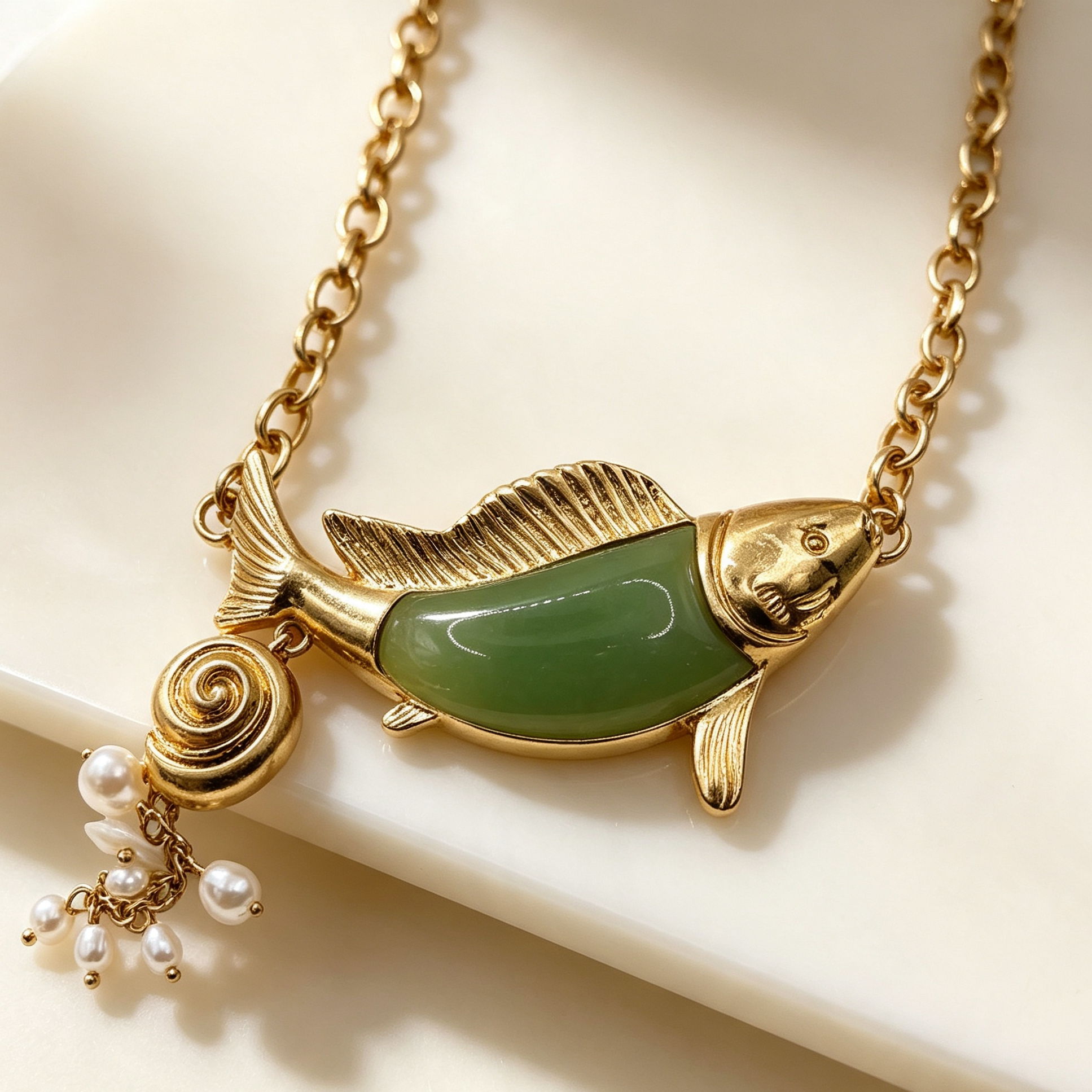 Conjunto Pendientes y Collar Pez Corazón Piedra Verde Dorado | Bisutería Mayorista Moda Mujer|JI JOYA