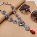 Collar con colgante de concho estilo western | Gargantilla vintage de turquesa y piedra roja para mujer
