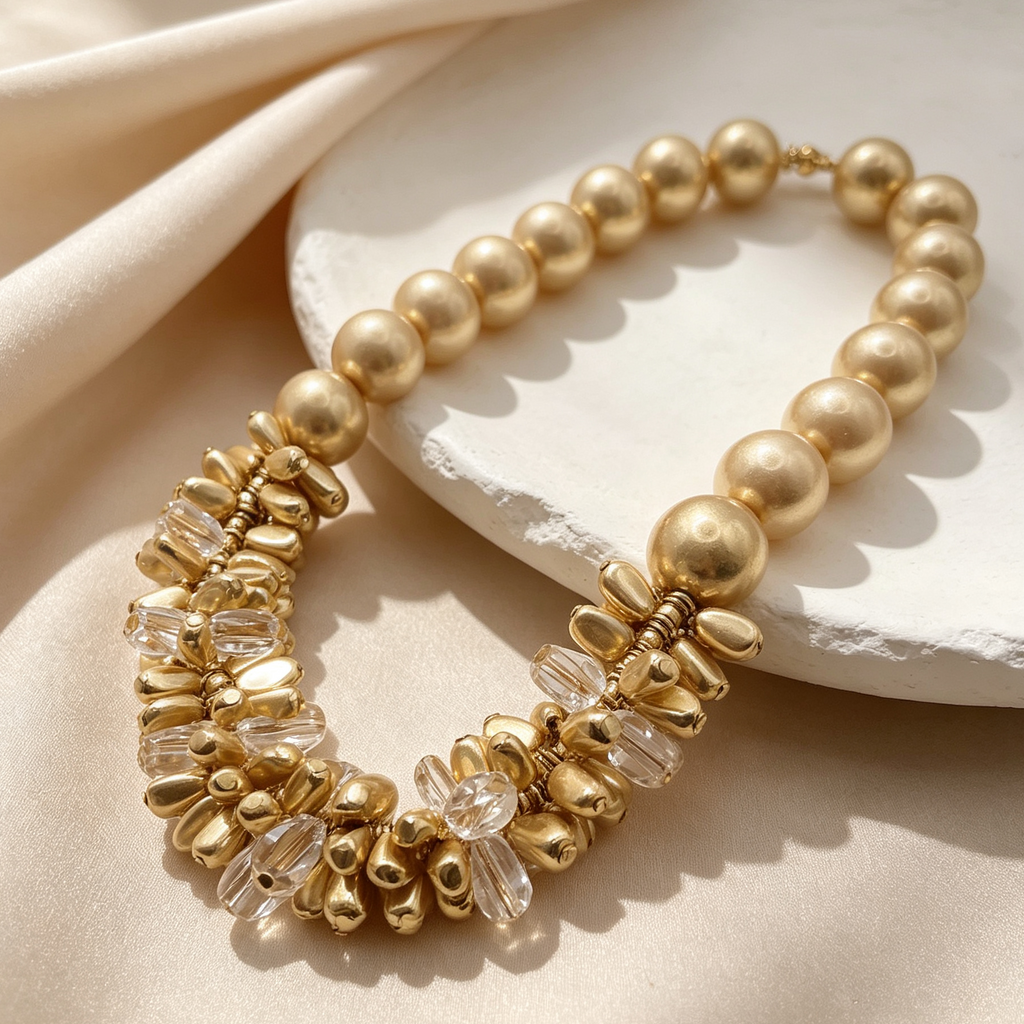 Collar de cuentas doradas con cristal transparente, collar de moda elegante para mujer, accesorios al por mayor|JI JOYA