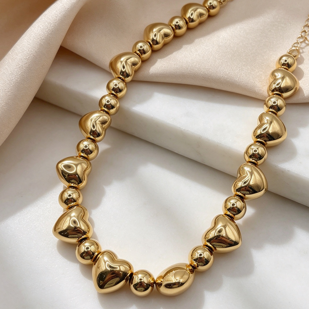 Collar choker de corazones dorados | Lote al por mayor joyería tendencia 2026|JI JOYA