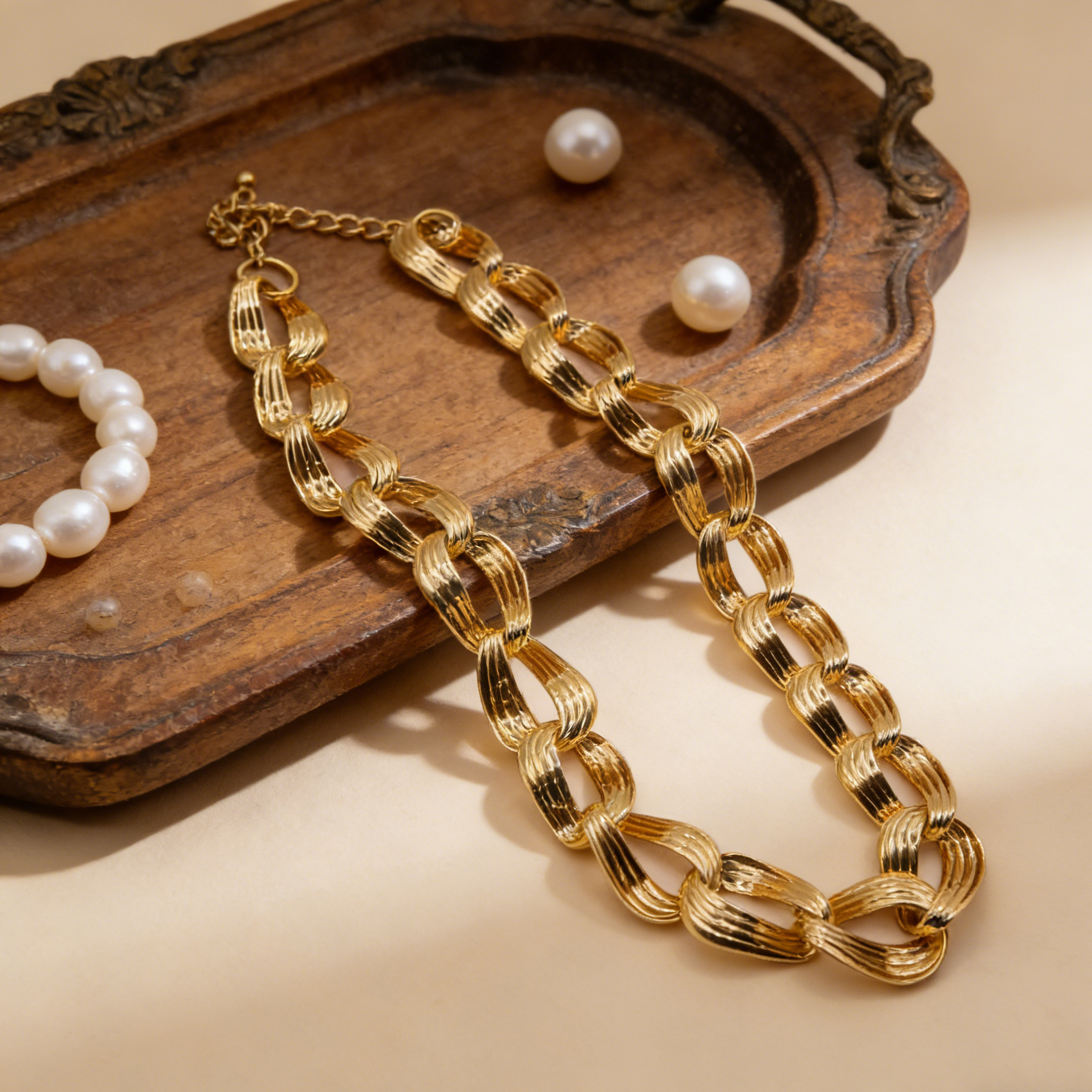Gargantilla vintage de cadena gruesa con textura | Collar minimalista con baño de oro