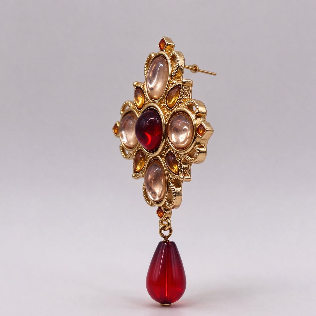 Conjunto Joyería Vintage Medieval, Collar + Pendientes Colgantes con Gota Roja, Bisutería de Lujo para Mujer, Venta al Por Mayor|JI JOYA