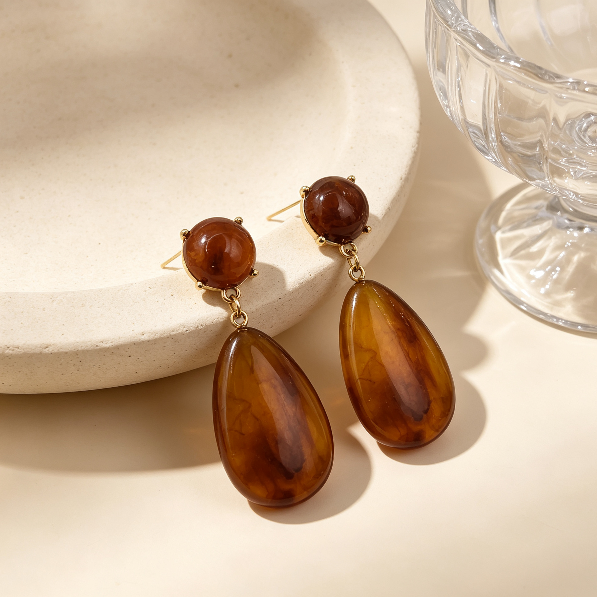 Pendientes gota resina bicolor, pendientes colgantes elegantes al por mayor para mujer|JI JOYA