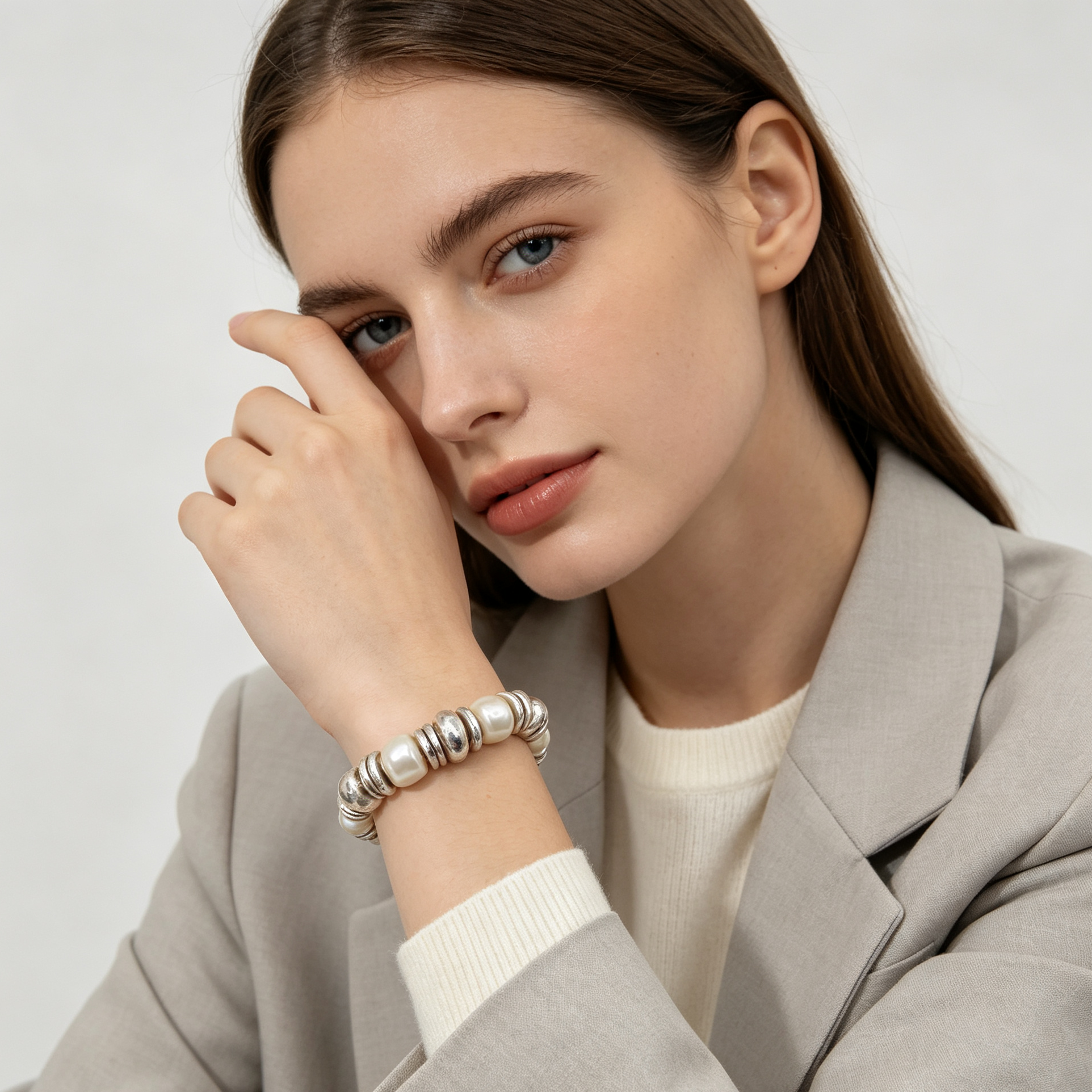 Pulsera elástica perla barroca con cuentas metálicas dorada y plateada, mayorista accesorios joyería moda|JI JOYA