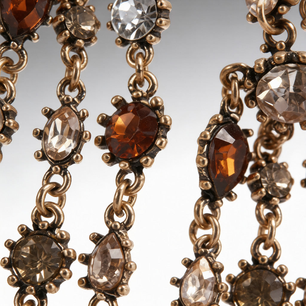 Conjunto de collar y pendientes vintage con piedras preciosas bohemias | Joyas doradas para eventos nocturnos