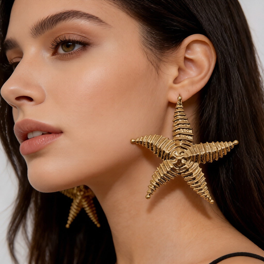 Pendientes Estrella de Mar Metálicos | Diseño Exagerado y Elegante para Mujer