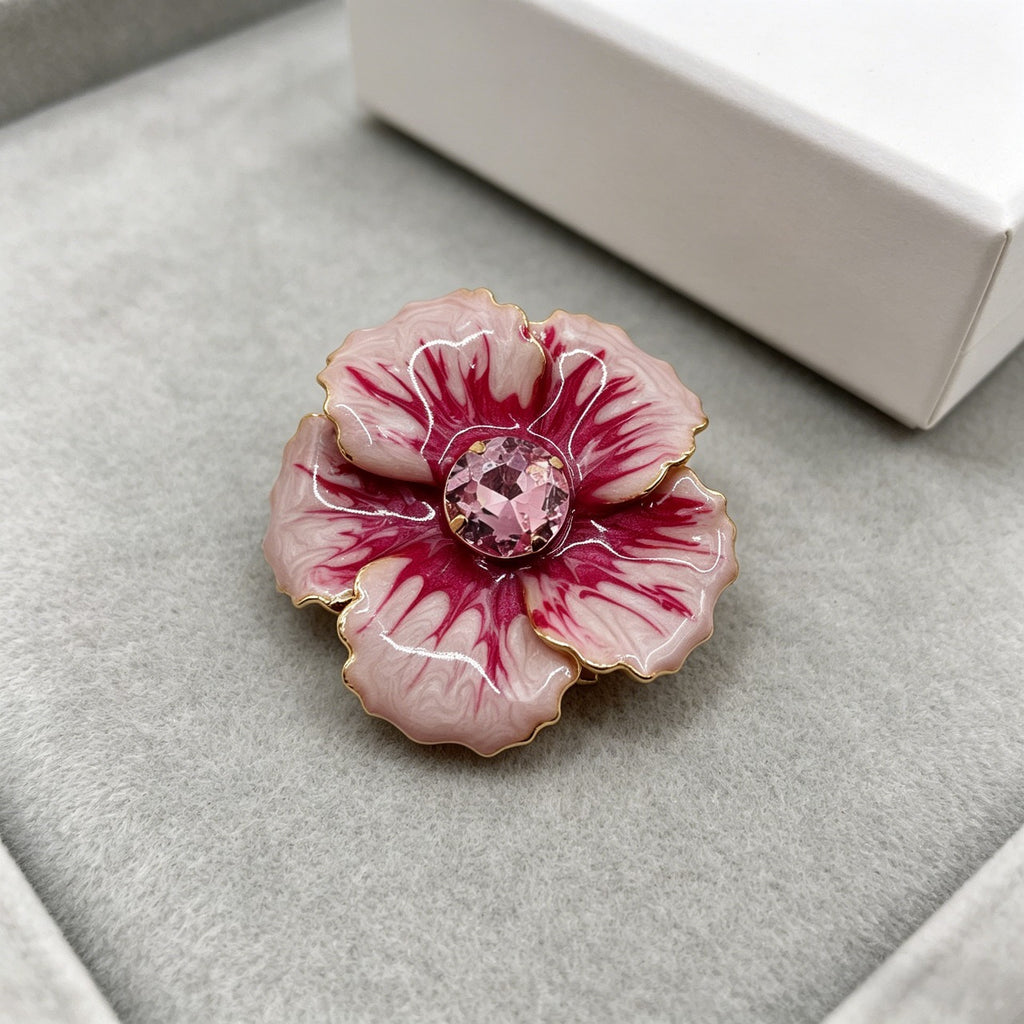 Broche de Flor Azul/Rosa de Esmalte con Cristal - Bisutería de Moda para Mujeres | Mayorista|JI JOYA